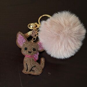 Glitter Chihuahua Handmade Keychain with PomPom